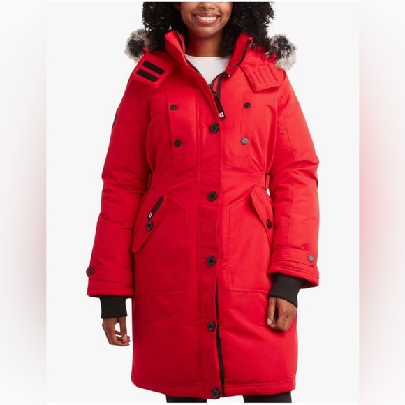 Canada Weather Gear  Red & Natural Hooded Parka - Picture 1 of 9